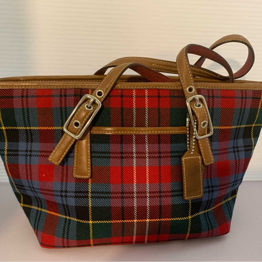 Coach Red Holiday Plaid Purse Tote